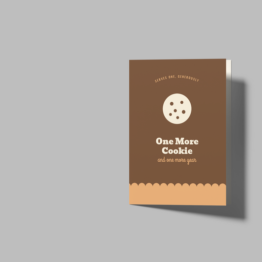 A mockup showing a small brown and beige card or booklet on the left, alongside two blank white folded paper panels on a light gray background.